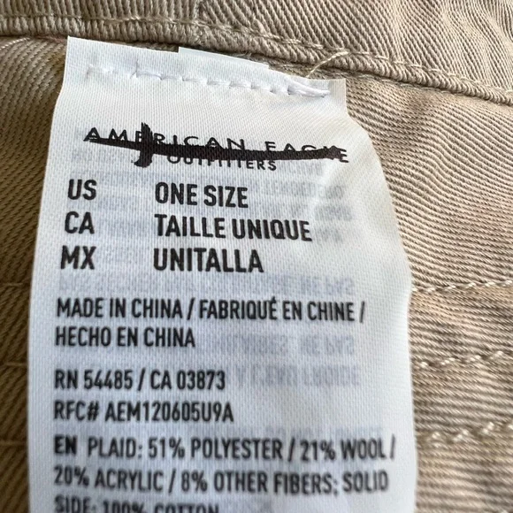 American Eagle plaid & khaki reversible bucket hat for men or women. Tan/Cream - Picture 6 of 8